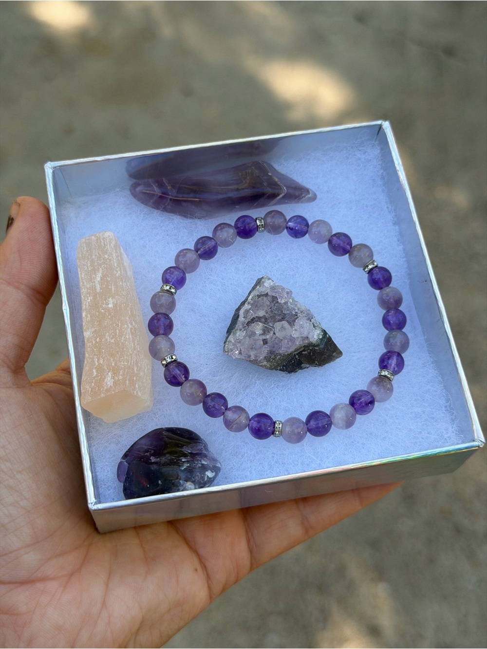Amethyst Beaded Stretch Bracelet - Purple